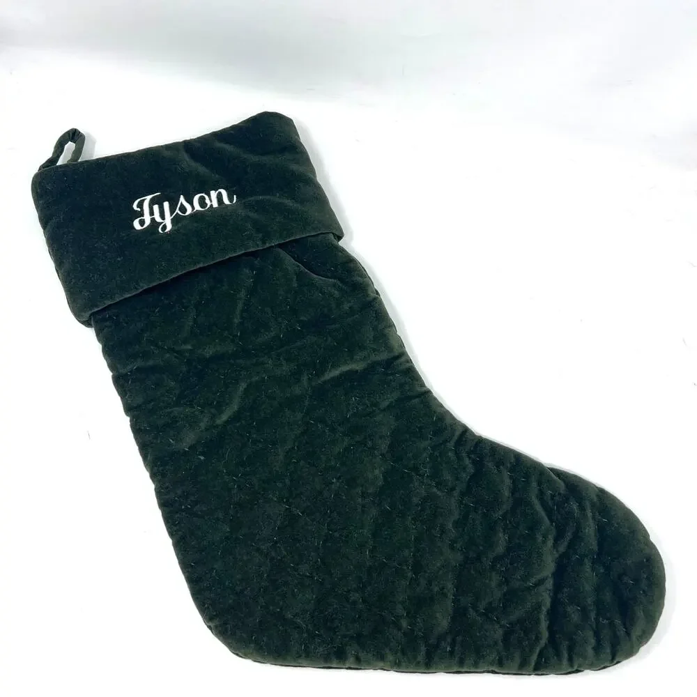 Pottery Barn Quilted‎ Velvet Christmas Stocking Forest Dark Green TYSON 21